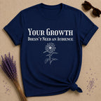 Your Growth Doesn't Need an Audience — Sunflower Botanical T-Shirt for Women in Navy