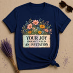 Your Joy Doesn't Need an Invitation — Wildflower Bouquet T-Shirt for Women in Navy