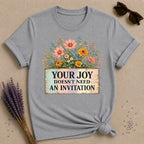 Your Joy Doesn't Need an Invitation — Wildflower Bouquet T-Shirt for Women in Sport Grey