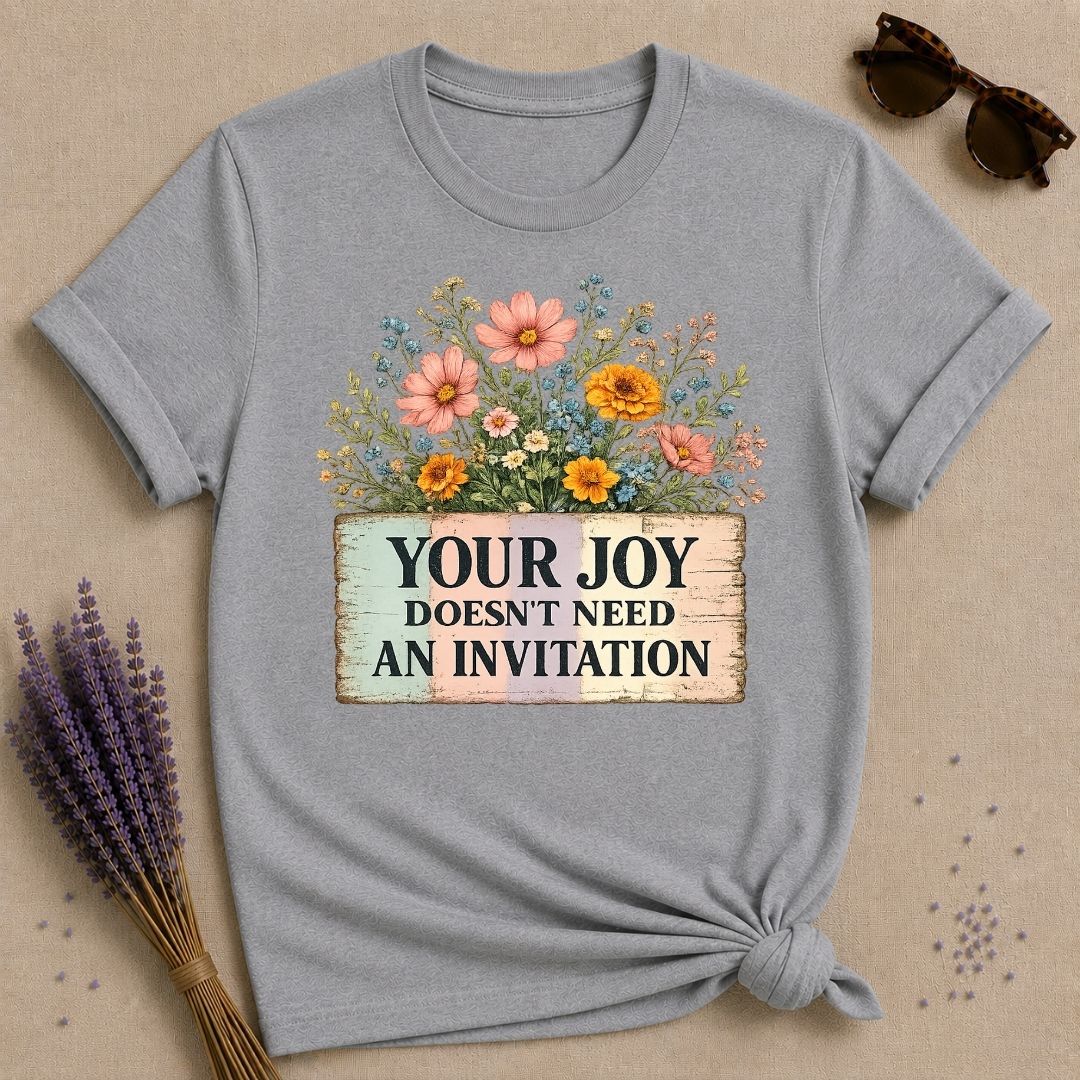 Your Joy Doesn't Need an Invitation — Wildflower Bouquet T-Shirt for Women in Sport Grey
