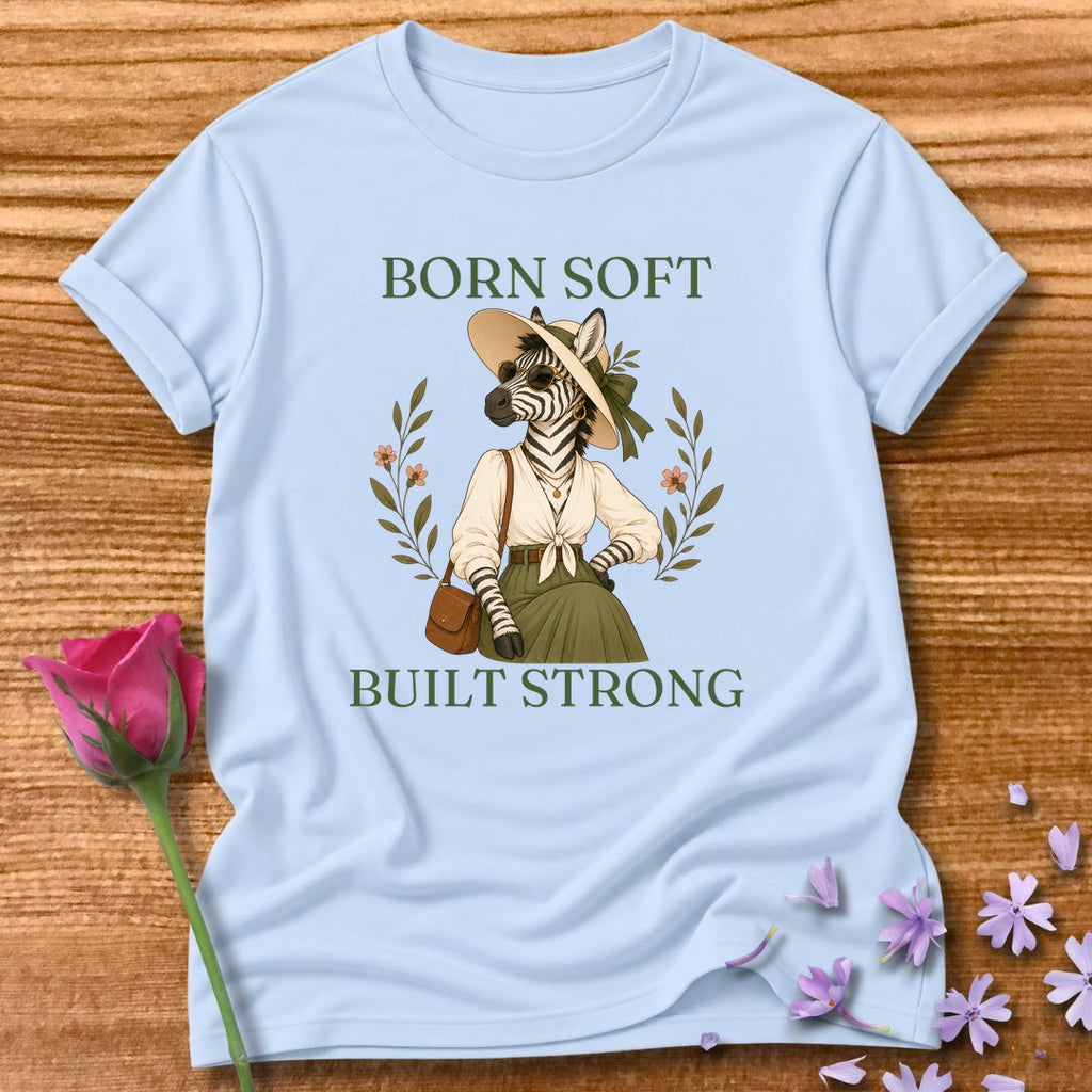 Zebra — Born Soft Built Strong Vintage Aesthetic Animal in Light Blue