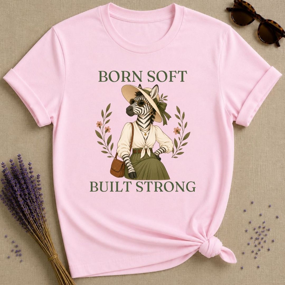 Zebra Born Soft Built Strong T-Shirt - Light Pink