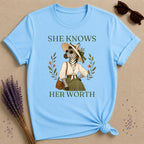 Zebra She Knows Her Worth T-Shirt - Sky