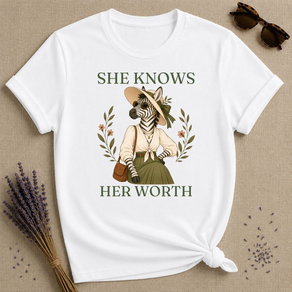 Zebra She Knows Her Worth T-Shirt - White