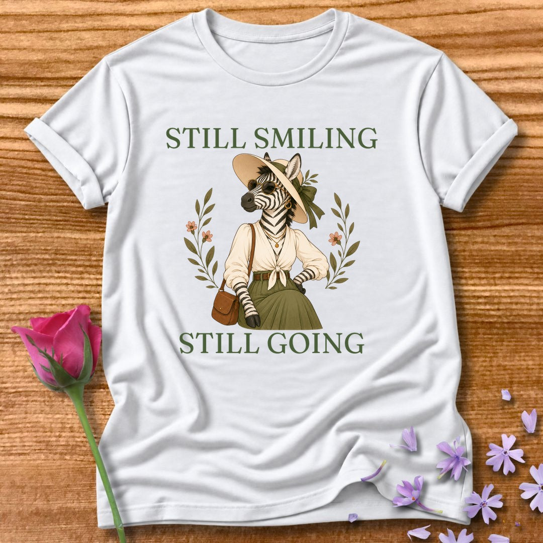 Zebra — Still Smiling Still Going Vintage Aesthetic Animal in White