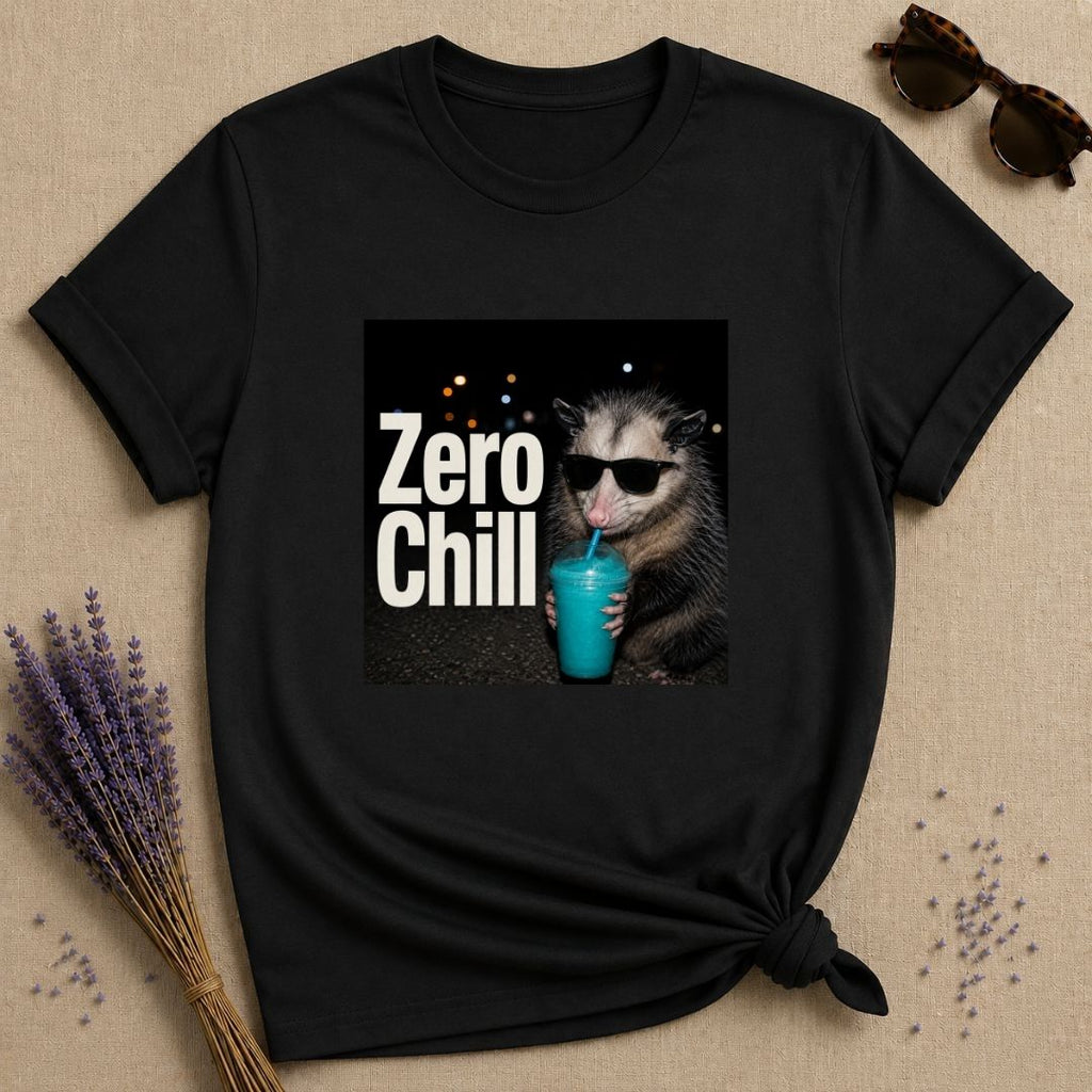 Zero Chill — Photorealistic Opossum Night Graphic T-Shirt for Women in Black