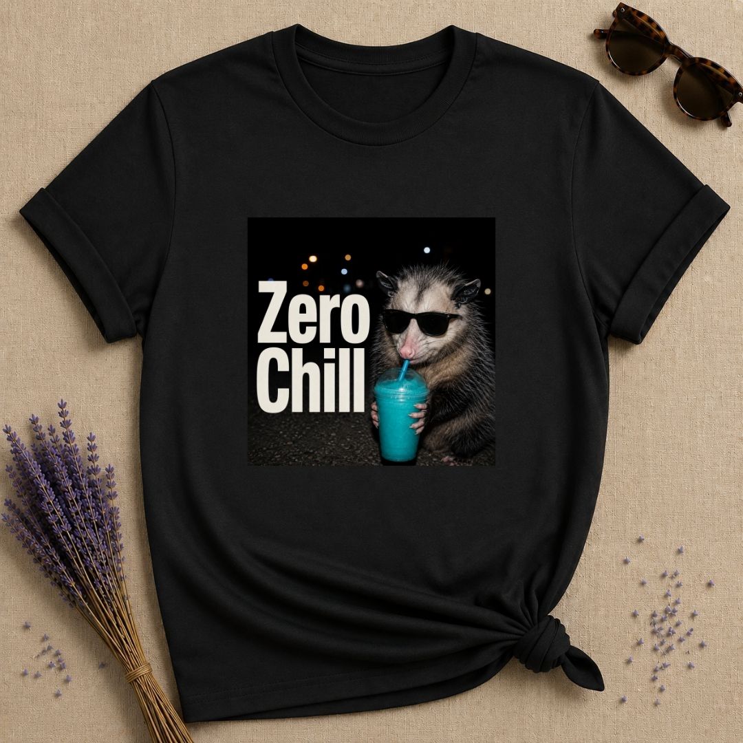 Zero Chill — Photorealistic Opossum Night Graphic T-Shirt for Women in Black