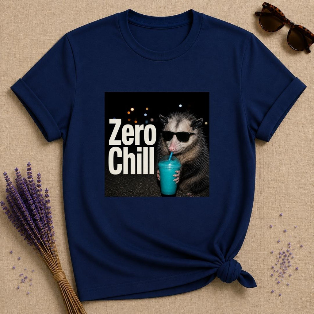 Zero Chill — Photorealistic Opossum Night Graphic T-Shirt for Women in Navy
