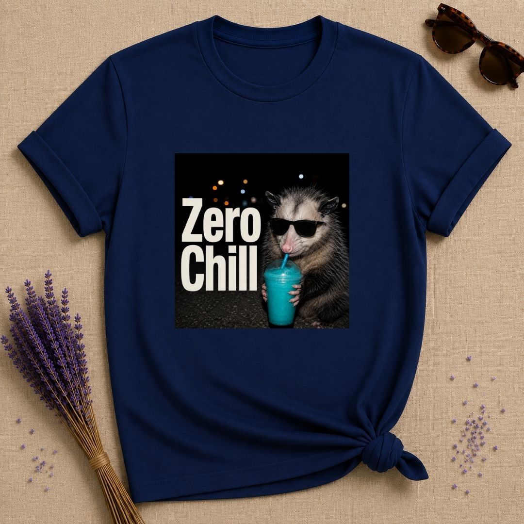 Zero Chill — Photorealistic Opossum Night Graphic T-Shirt for Women in Navy