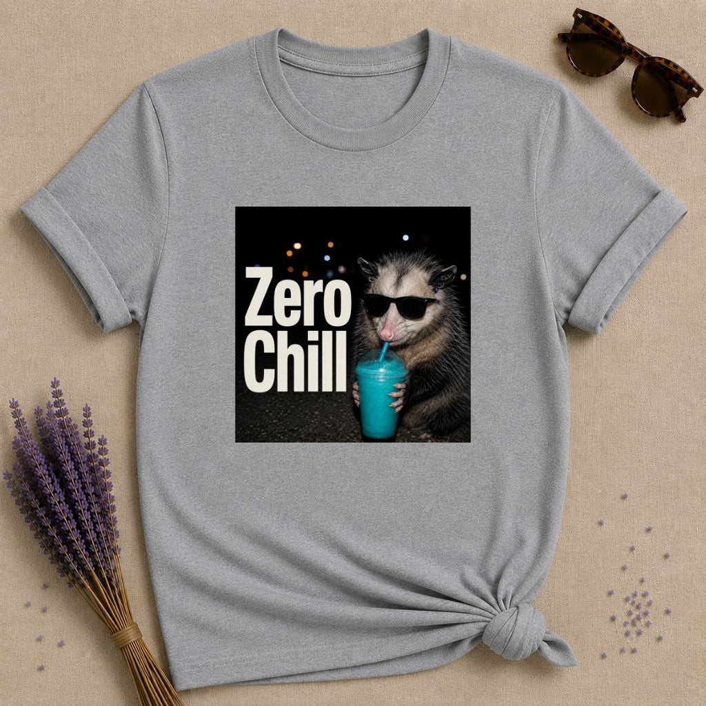 Zero Chill — Photorealistic Opossum Night Graphic T-Shirt for Women in Sport Grey