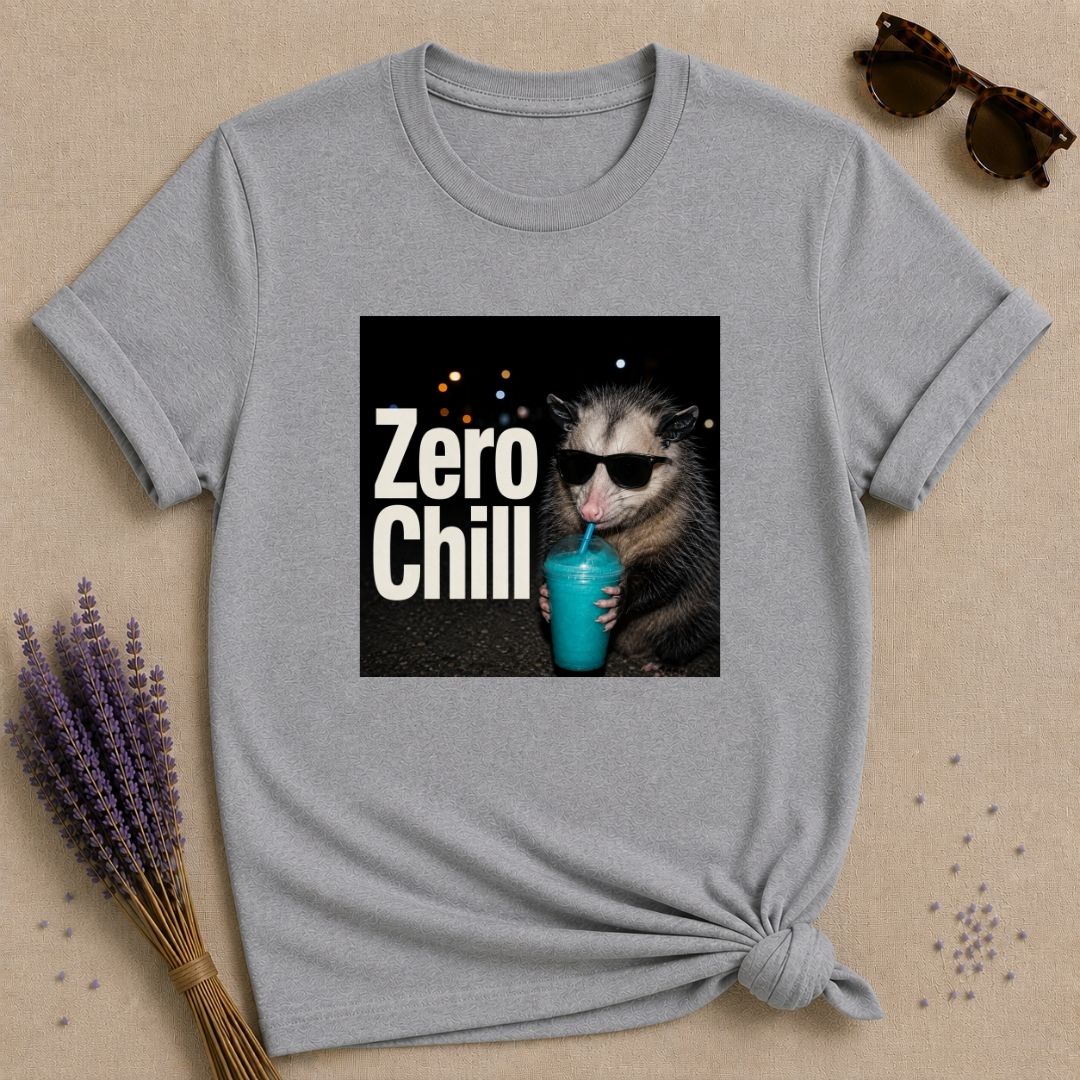 Zero Chill — Photorealistic Opossum Night Graphic T-Shirt for Women in Sport Grey