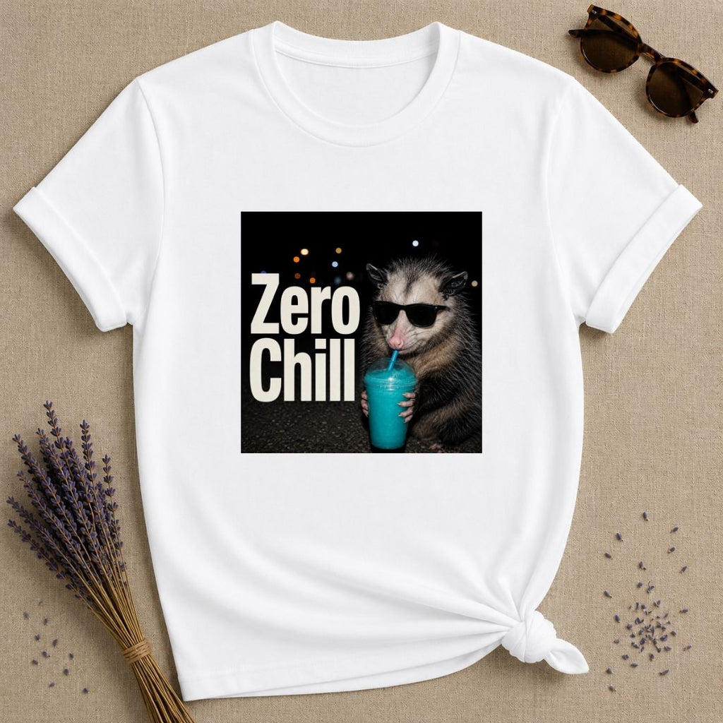 Zero Chill — Photorealistic Opossum Night Graphic T-Shirt for Women in White