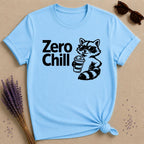 Zero Chill — Vintage Raccoon Sticker Graphic T-Shirt for Women in Sky