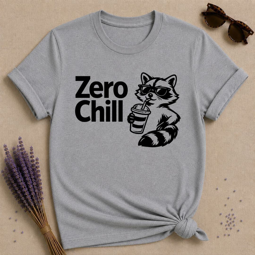 Zero Chill — Vintage Raccoon Sticker Graphic T-Shirt for Women in Sport Grey