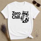 Zero Chill — Vintage Raccoon Sticker Graphic T-Shirt for Women in White